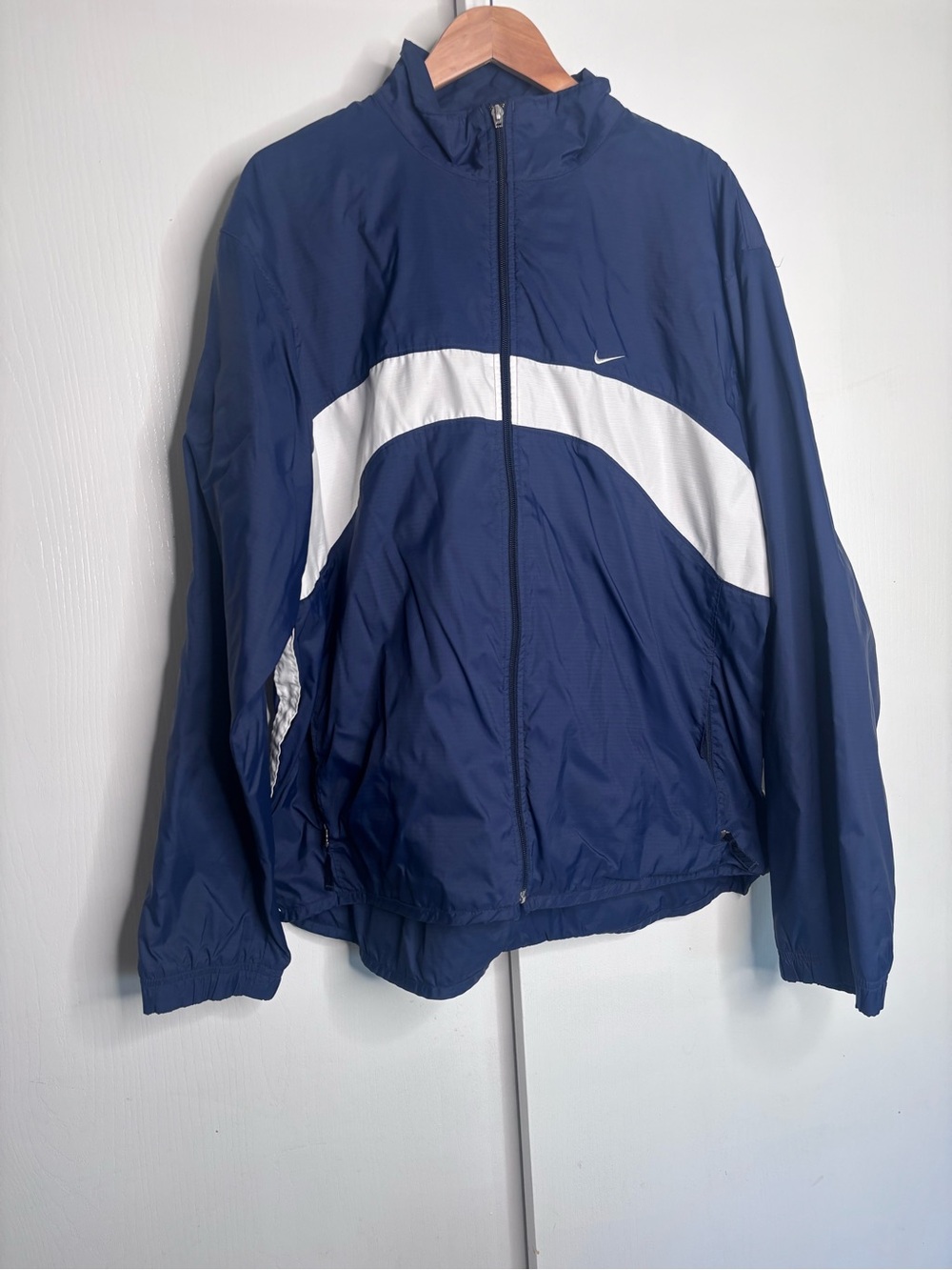 Vintage 90s Nike Blue & White Full-Zip Windbreaker Jacket Swoosh xl